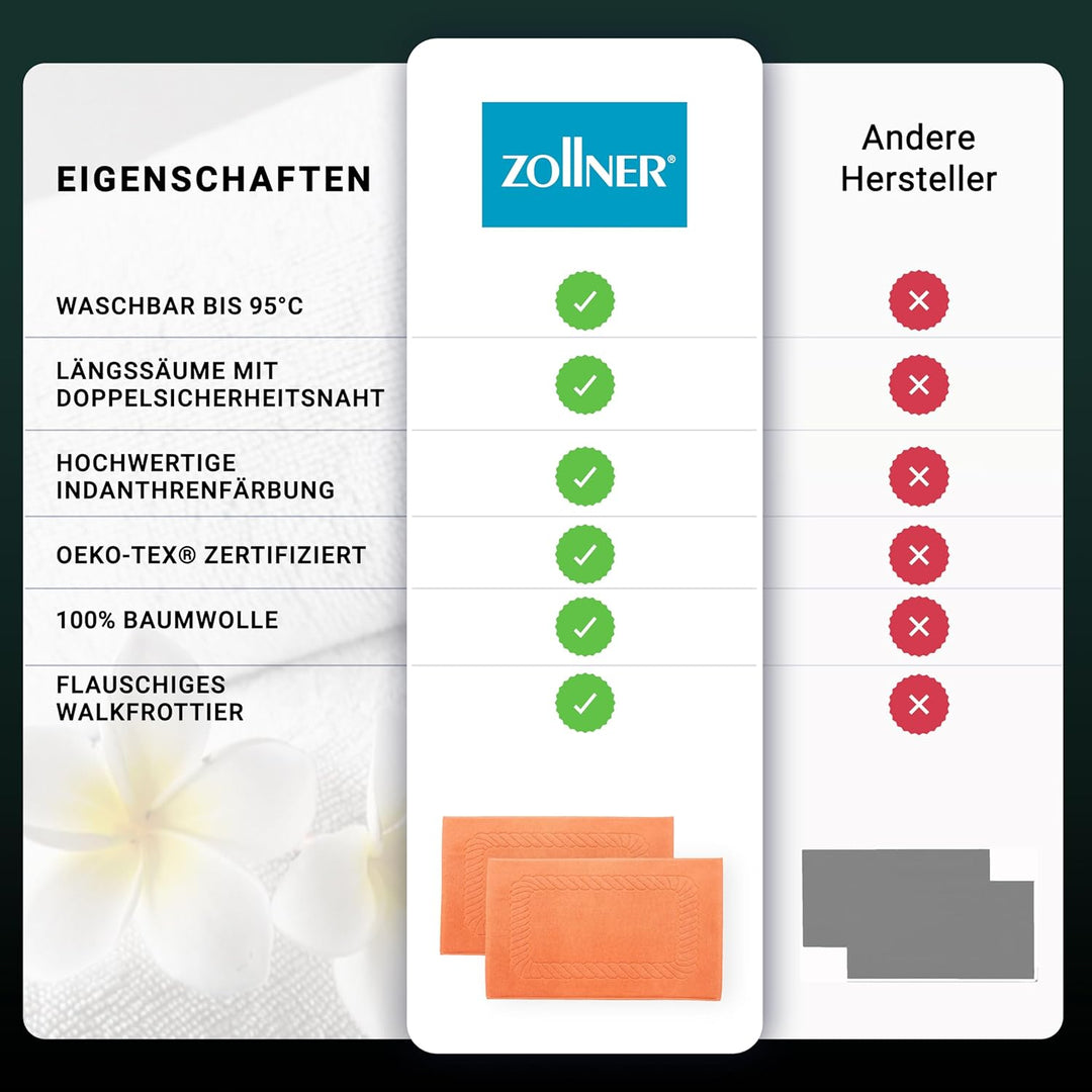 ZOLLNER 2er Set Badematten - weiche und saugstarke Duschvorleger - waschbar bis 95°C - Baumwolle - 5