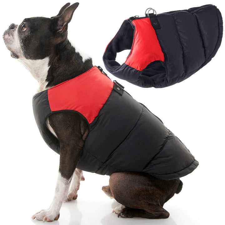Gooby Gepolsterte Weste für Hunde – Rot, Grösse M – warme Hundeweste mit Reissverschluss und Doppel-