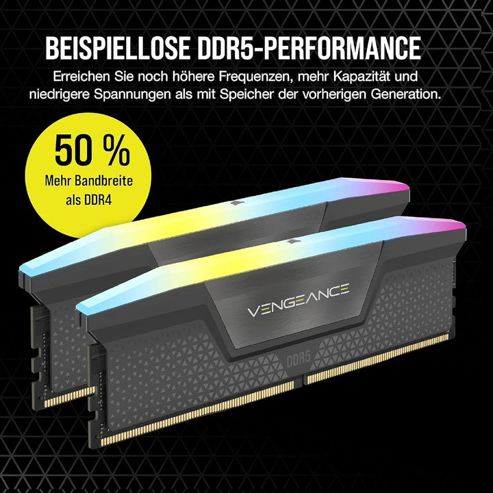Corsair VENGEANCE RGB DDR5 RAM 64GB (2x32GB) 6000MHz CL40 AMD EXPO iCUE Kompatibel Computer Speicher