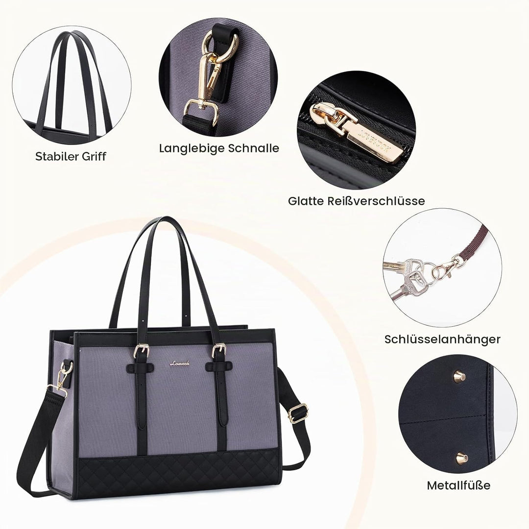 LOVEVOOK Handtasche Damen aus Leder &amp; Canvas, Laptoptasche 15,6 Zoll, Lehrertasche Aktentasche gross
