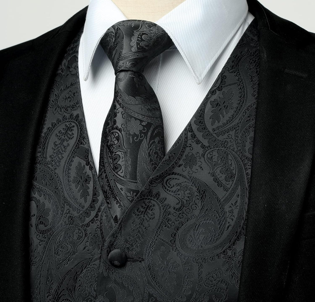 Rithern Herren Weste Paisley Floral Jacquard Seide Krawatte Einstecktuch Taschentuch Set mit Mansche