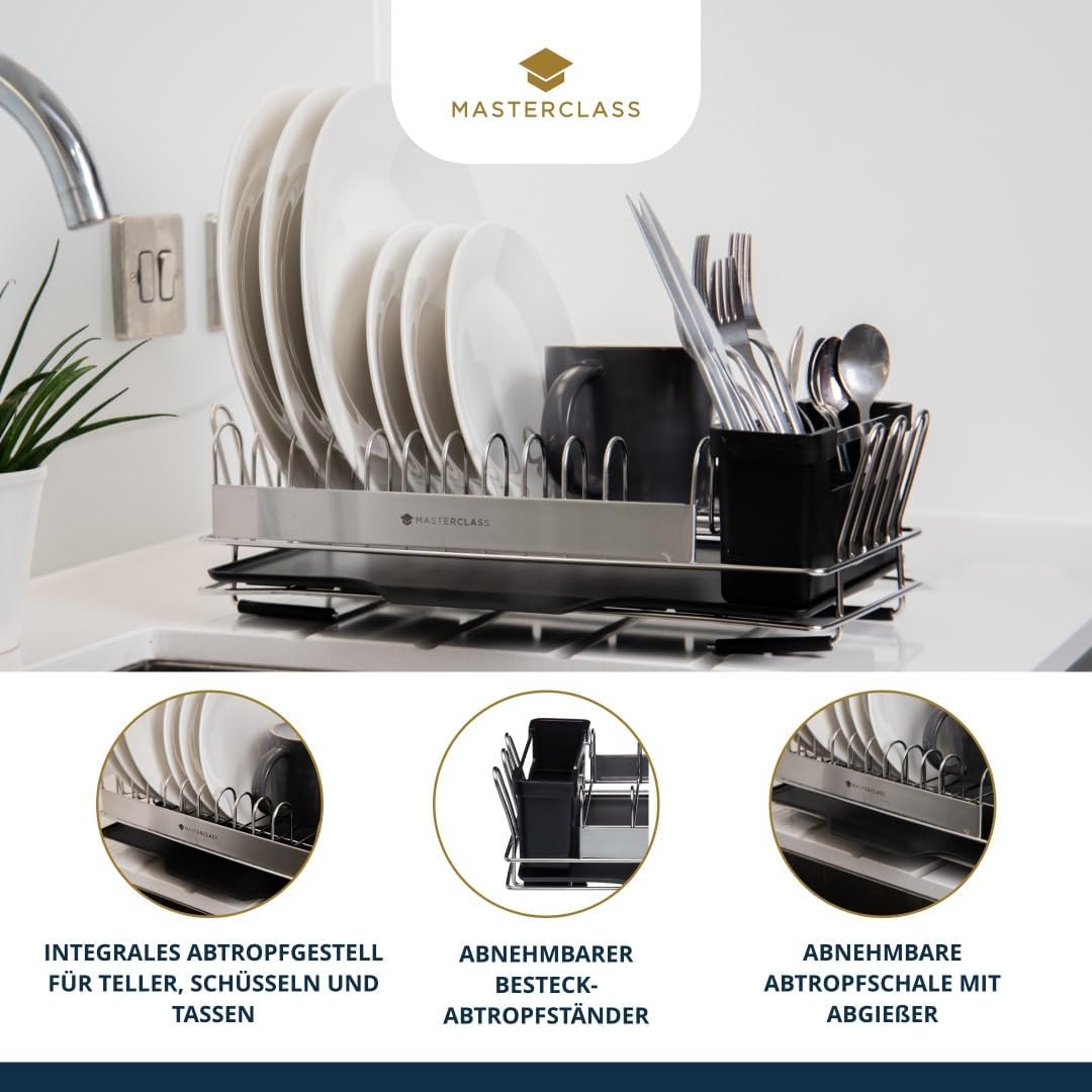 MasterClass Geschirr Abtropfständer Spüle, Edelstahl Abtropfgestell mit rutschfesten Gummifüssen, Ab