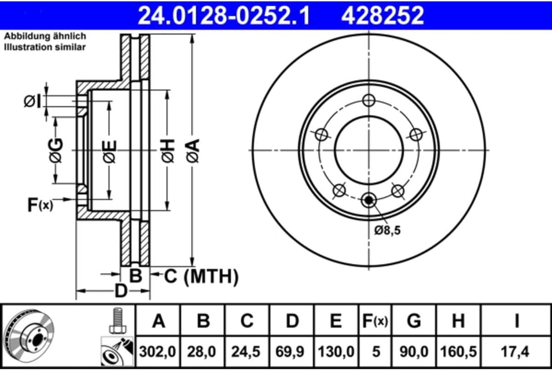 ATE 24.0128-0252.1 Bremsscheibe - (Paar)