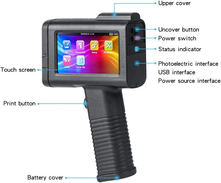 OLYBSJET Tragbarer Handdrucker, Hand Tintenstrahldrucker (BT-HH6105B2) mit 4,3 Zoll HD Touchscreen,H