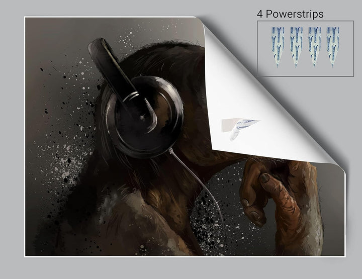 wandmotiv24 Poster als Wanddeko, Grösse 80x60cm, AFFE mit Kopfhörer, Headset, Musik, Tiere, Affen, M