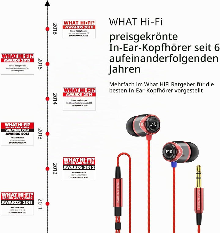 SoundMAGIC E10 Kabelgebundene Kopfhörer ohne Mikrofon, HiFi-Stereo-Ohrhörer, geräuschisolierende In-