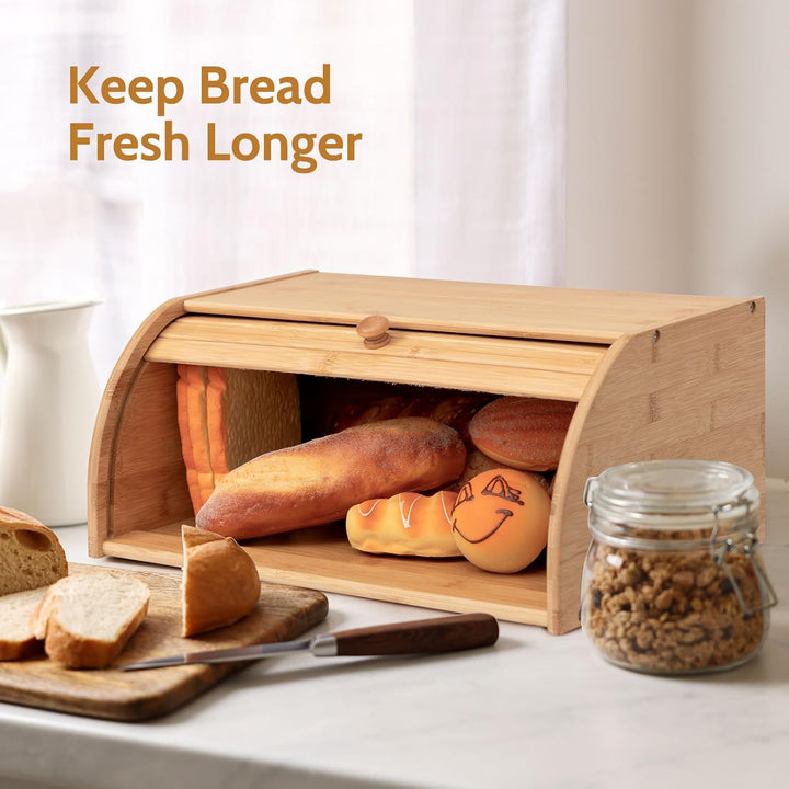 HollyHOME Brotkasten Bambus Gross Natürliche Bambus-Brotkästen für die Küche, Rolltop-Brotaufbewahru