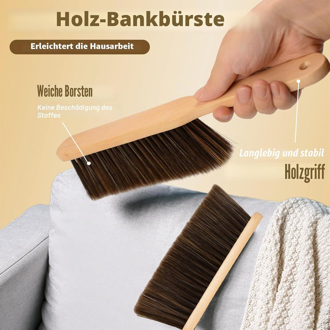 2 Stück Holzgriff Bürste Holzbankbürsten Handbesen Bankbürste mit langem Holzgriff weiche Borstenbür