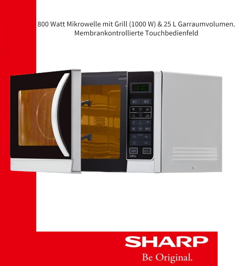 Sharp R742WW 2-in-1 Mikrowelle mit Grill / 25 L / 900 W / 1000 W Grill / LED-Display / 8 Automatikpr