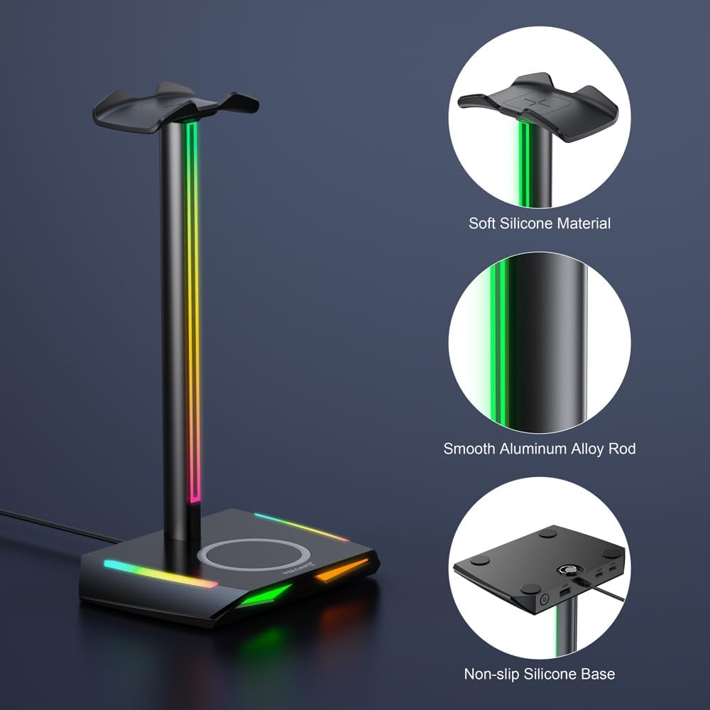 Feegar Hold RGB Kopfhörer Ständer mit Wireless Ladegerät,Gaming-Headset-ständer Headset Halterung Wi