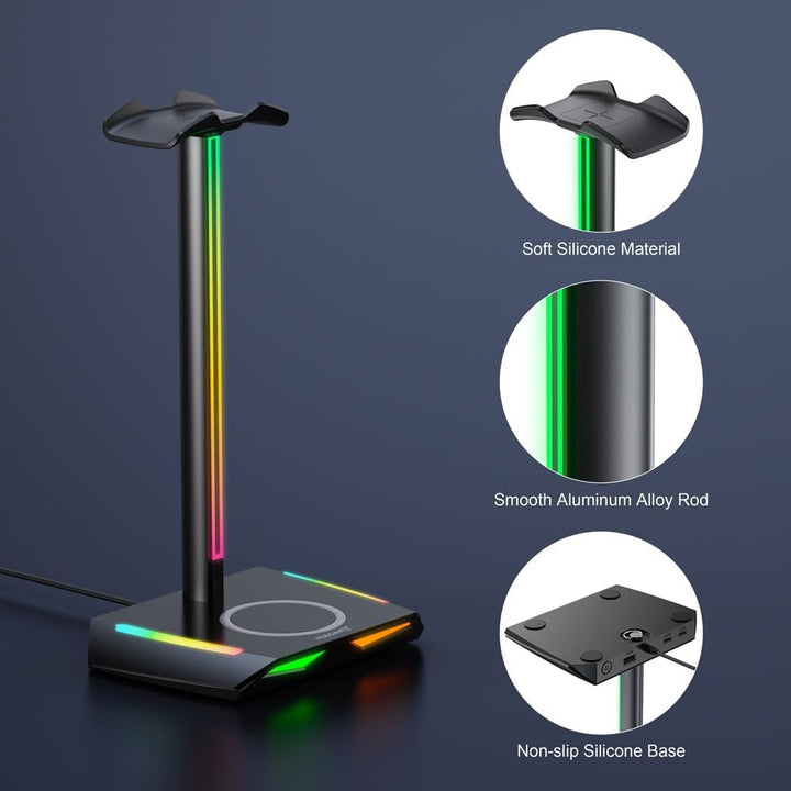 Feegar Hold RGB Kopfhörer Ständer mit Wireless Ladegerät,Gaming-Headset-ständer Headset Halterung Wi