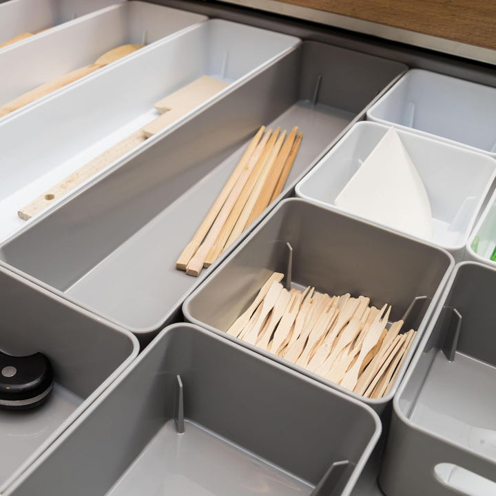 12x Ordnungsboxen - 6cm hoch - GRAU - 12,5x10x6cm - 1 Liter - Ordnungskorb - Schubladenorganizer Sch