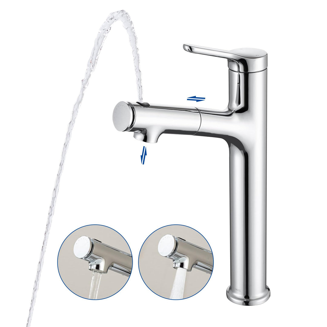 Waschtischarmatur Hoch mit herausziehbarer Brause Wasserhahn Bad,Einhebelmischer Badarmatur Waschtis