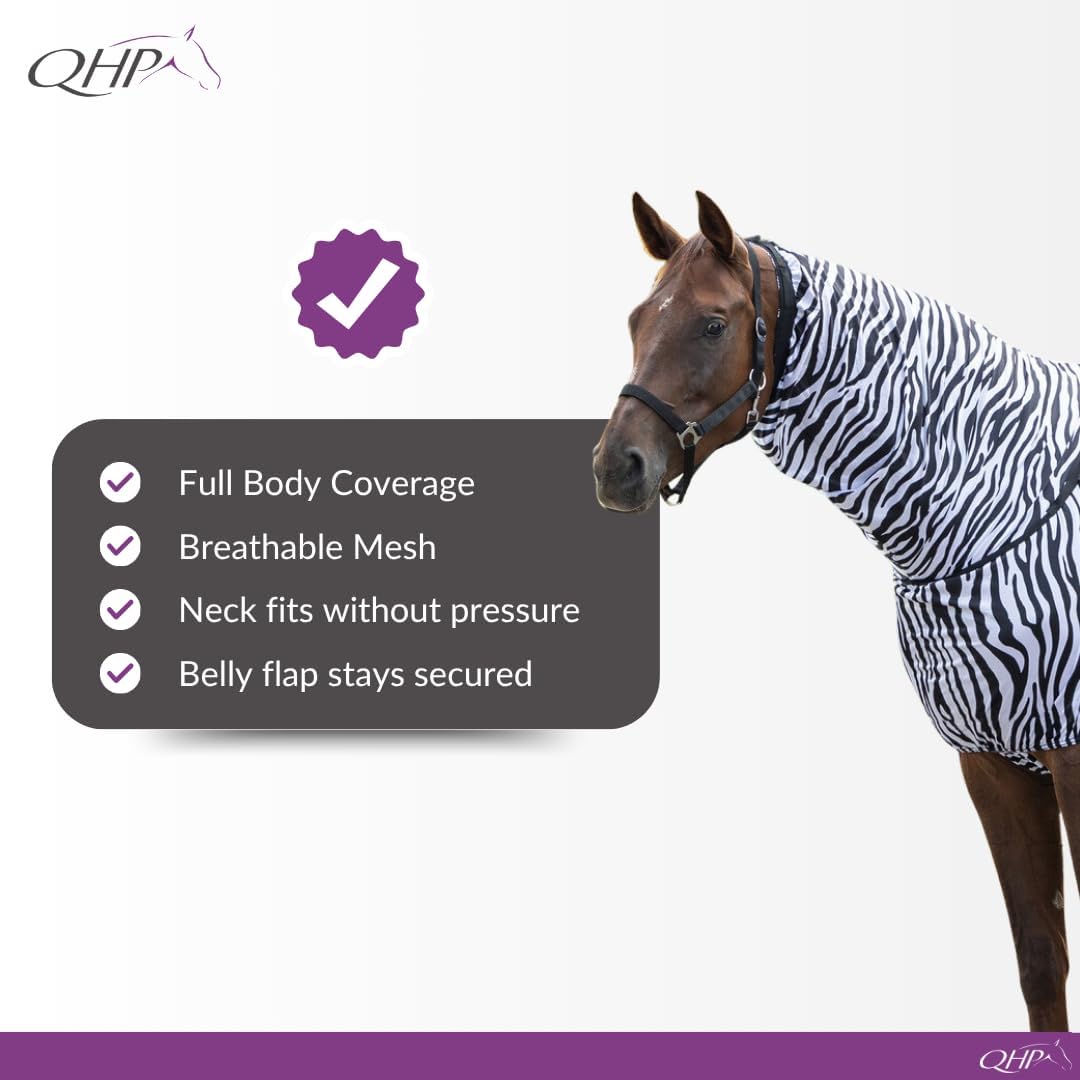 QHP Ekzemdecke mit Hals und abnehmbarem Bauchlatz (145 cm, Zebra) 145 cm zebra, 145 cm zebra