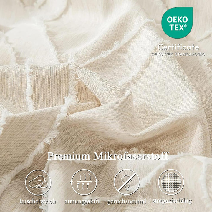Freyamy BohoBettwäsche 135x200cm Getuftet Geometrische Beige Bettwäsche-Set Stickerei Modern Chic Mi