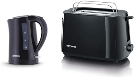 SEVERIN Wasserkocher, 1,5 L, ca. 2.200 W, WK 3498, Schwarz & 2287-000 Automatik-Toaster, Inkl. Brötc