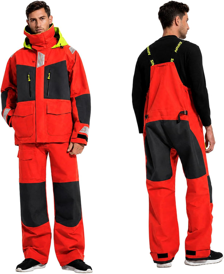 Herren Offshore Segelanzug 3-Lagen Wasserdicht Atmungsaktiv - Profi Segeljacke mit Neon-Kapuze & Ref