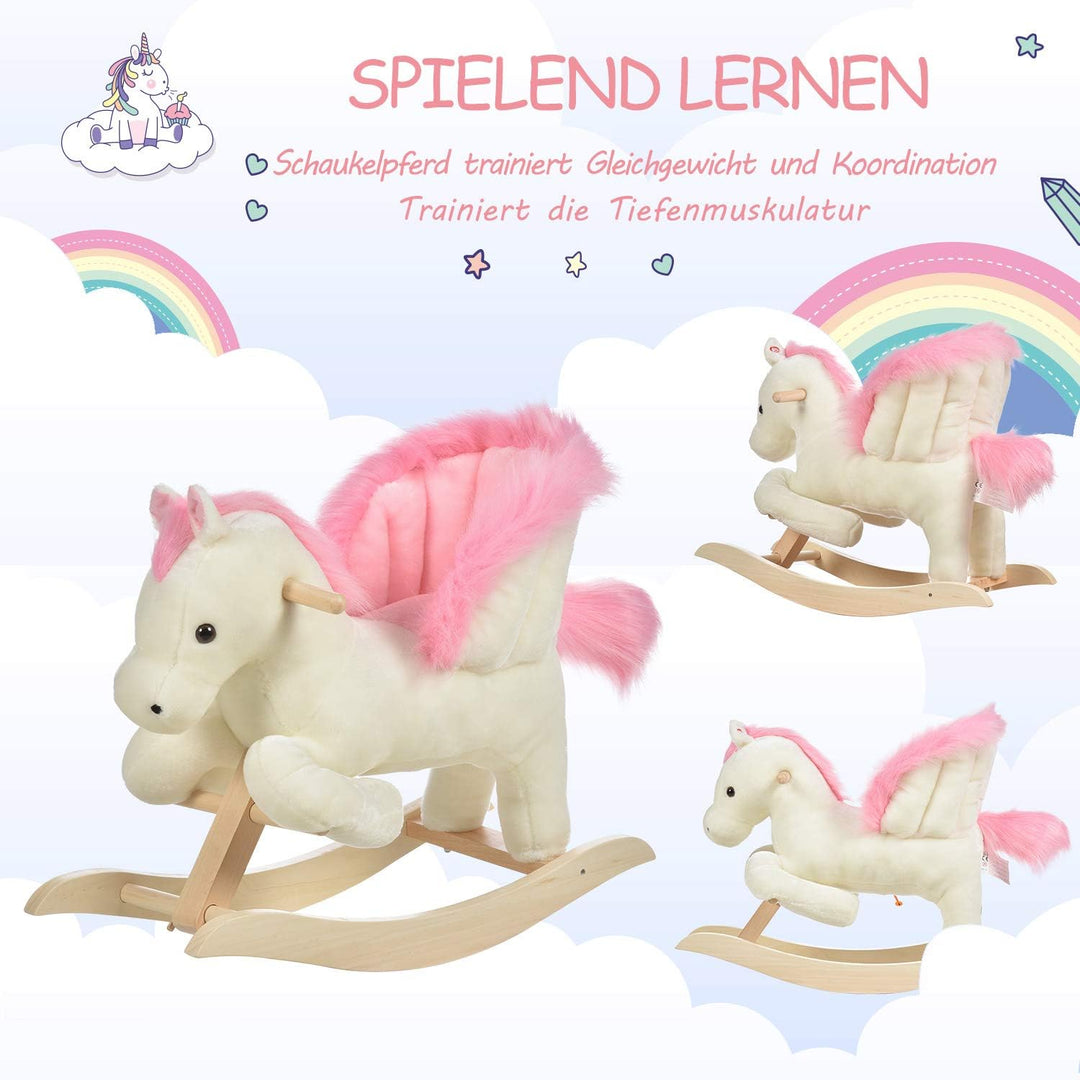 HOMCOM Schaukelpferd Schaukeltier mit Sound Effekt, Haltegriffen, Plüsch Baby Schaukelspielzeug Scha