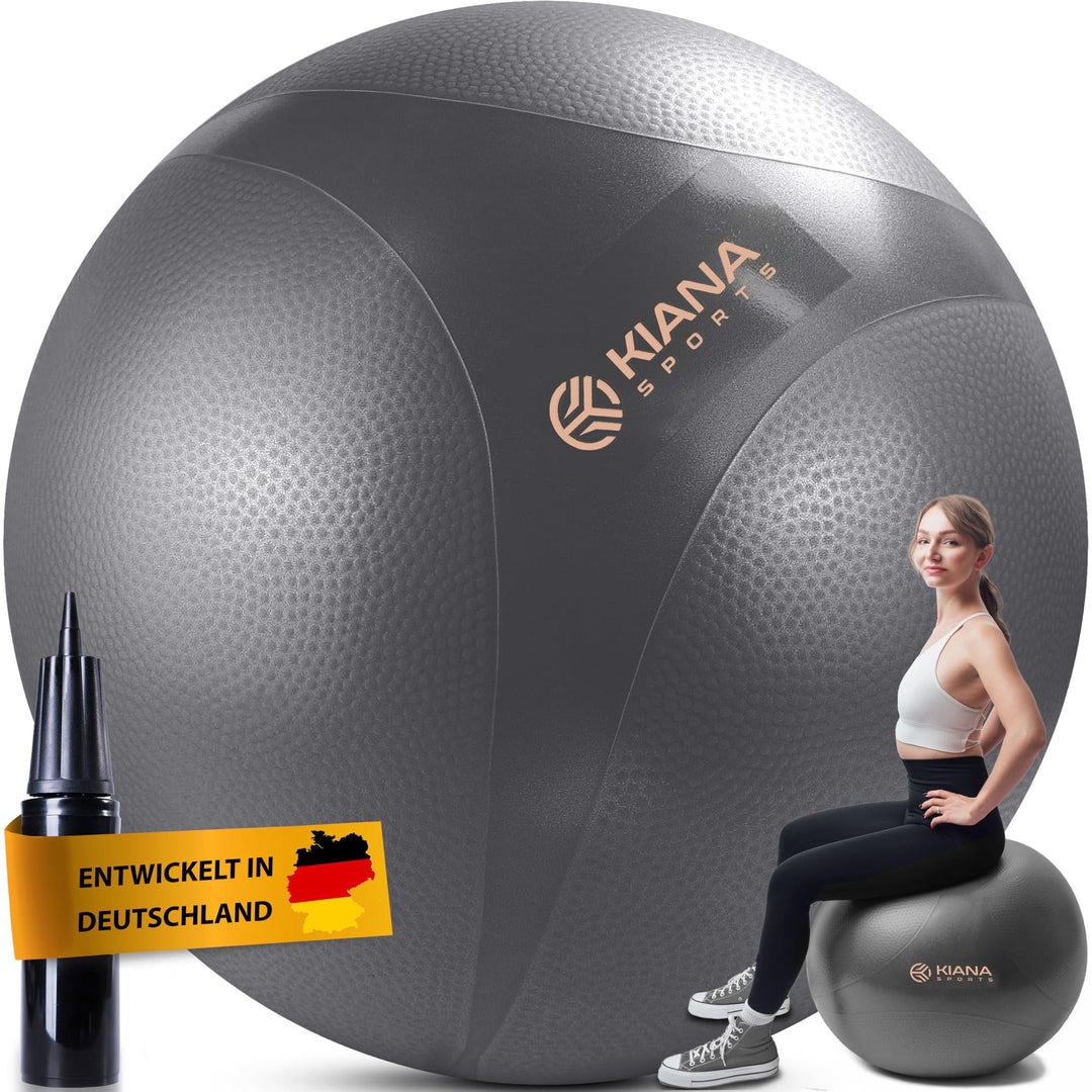 Gymnastikball & Sitzball - 4 Grössen - Deutsche Entwicklung - Rutschfester Yoga Ball mit Noppen - Ex