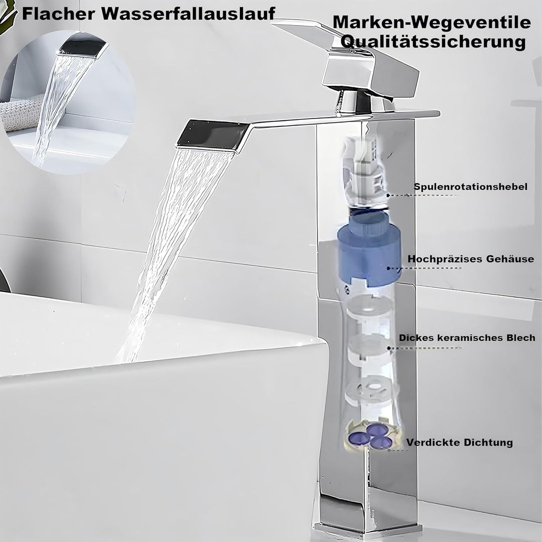 Wasserfall-Badezimmerarmatur, Einhebel-Waschtischarmatur, Wassersparend, Waschbeckenarmatur, Warm- u