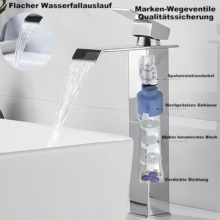 Wasserfall-Badezimmerarmatur, Einhebel-Waschtischarmatur, Wassersparend, Waschbeckenarmatur, Warm- u