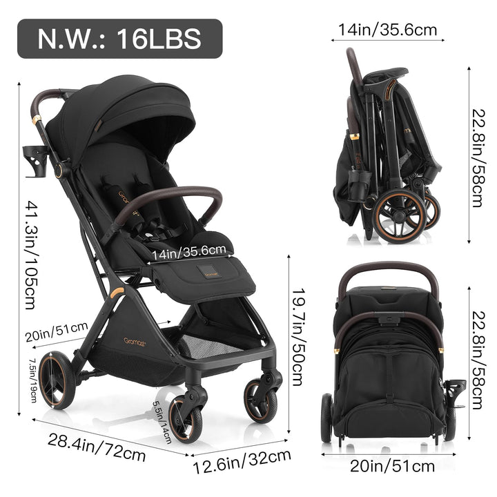 Gravity faltbarer Baby-Kinderwagen, Tragbarer Reise-Kleinkindbuggy Mit Verstellbarer Rückenlehne &amp; S