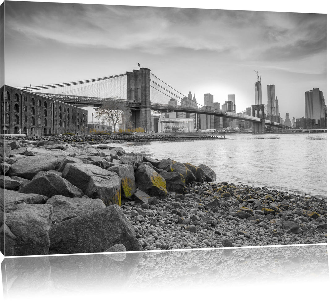 schöne Brooklyn Bridge schwarz/weiss Format: 100x70 auf Leinwand, XXL riesige Bilder fertig gerahmt