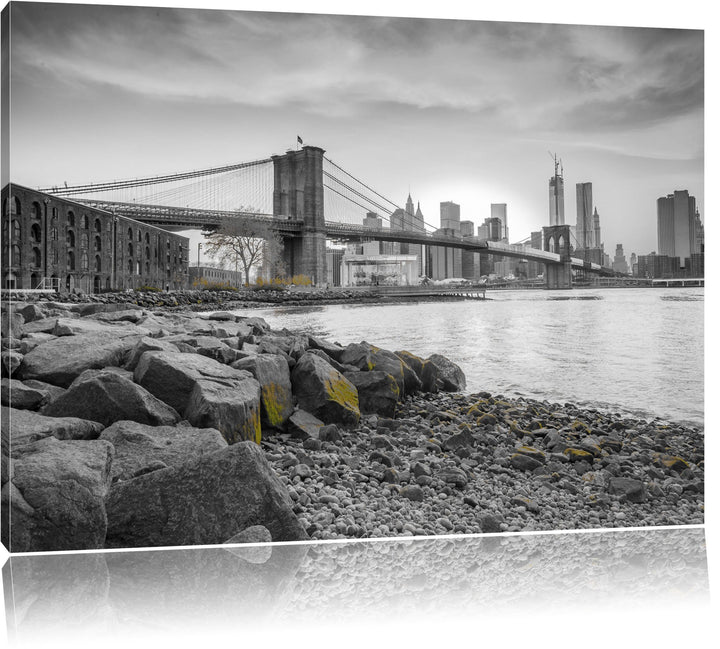 schöne Brooklyn Bridge schwarz/weiss Format: 100x70 auf Leinwand, XXL riesige Bilder fertig gerahmt