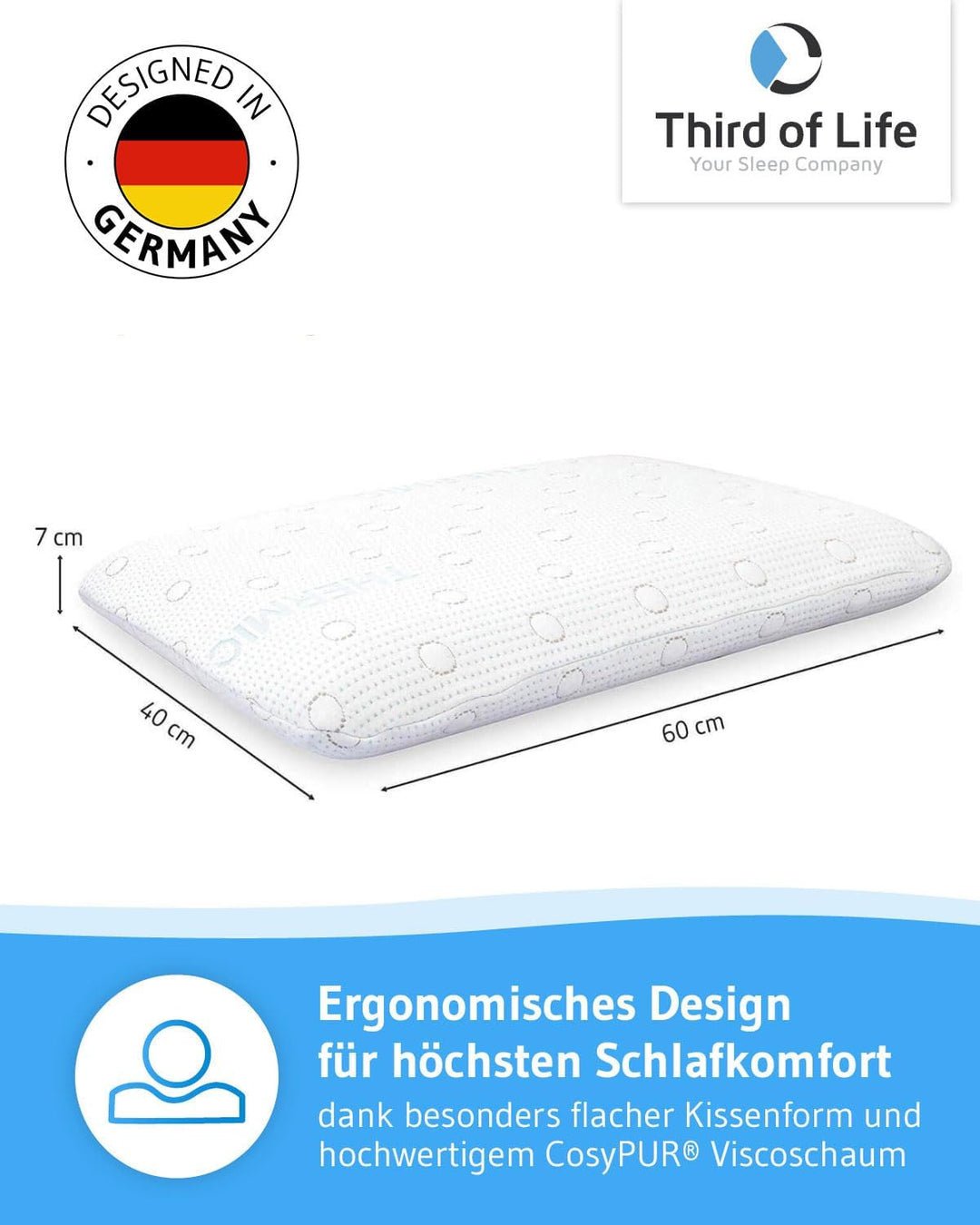 Bauchschläferkissen 40x60 MIZAR Thermic, Extra flach - 7 cm Höhe, Orthopädisches Schlaf-Kissen, hoch