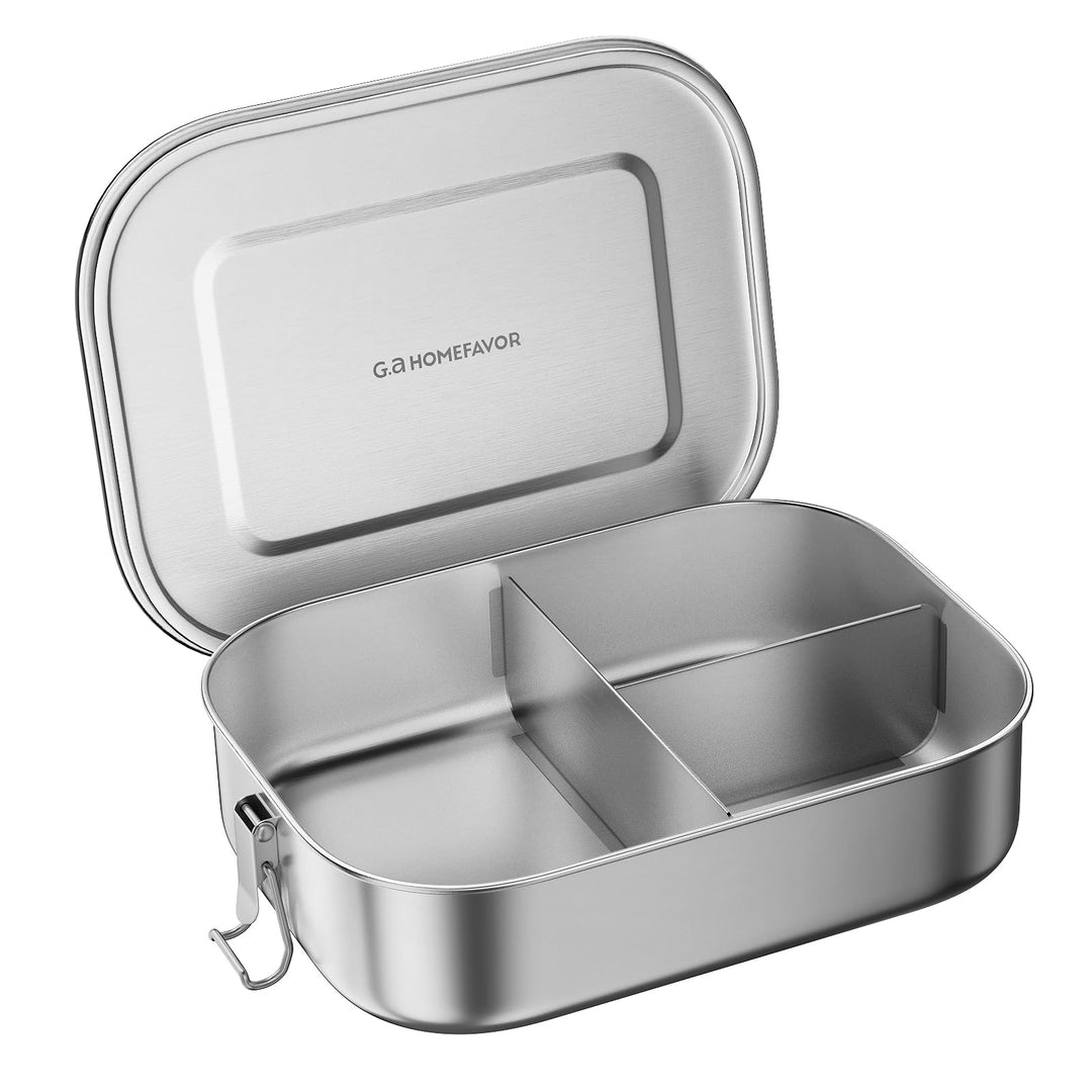 G.a HOMEFAVOR Edelstahl Brotdose Metall Lunchbox mit 3 Fächern 1400ml Auslaufsichere Bento Box Gross