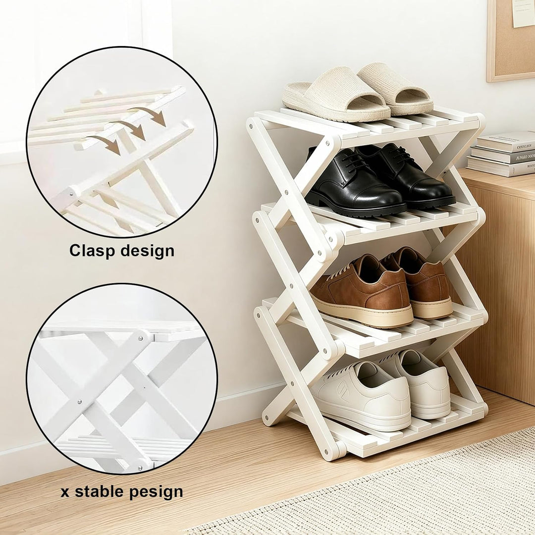 Kleines Schuhregal, Schuhregal, Faltbar Schuh Regal aus Bambus, Schuhschrank Klein für Eingangsberei