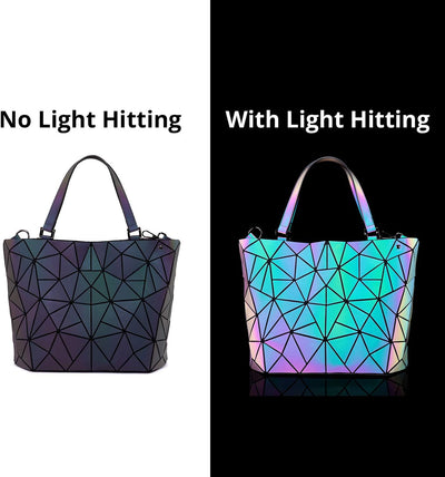 LOVEVOOK Handtasche Set Damen, Geometrische Holographic Taschen, 3pcs Umhängetasche Henkeltasche Gel