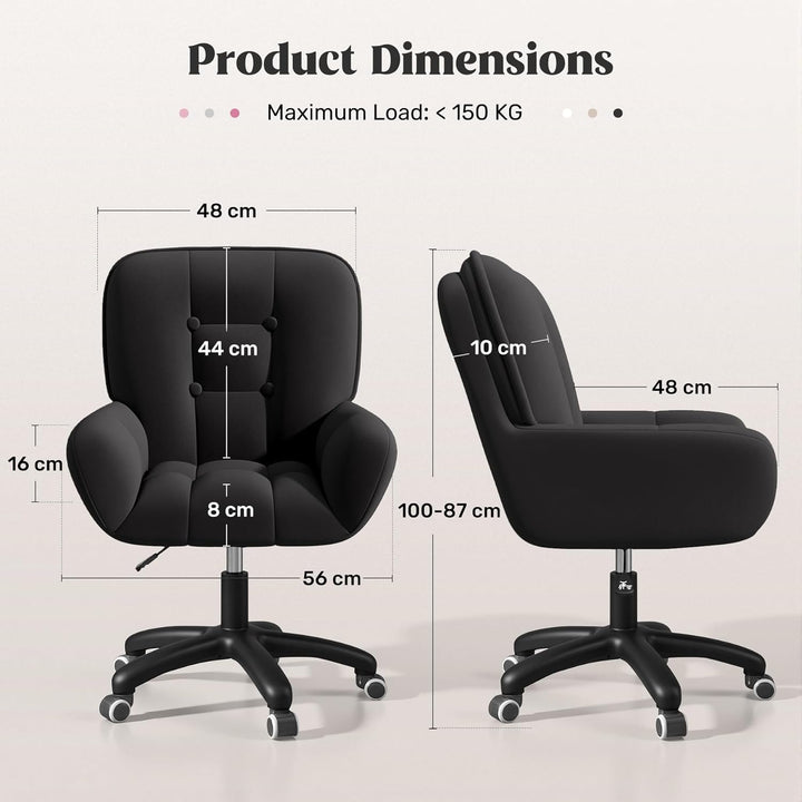 Homeoffice & Schminkstuhl 2-in-1 Ergonomischer Samt Drehstuhl 360°, Höhenverstellbar für Arbeitszimm
