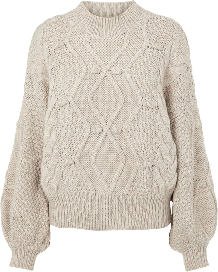 Object Damen Objkamma Cable Knit Pullover Noos Strickpullover L Silver Gray, L Silver Gray