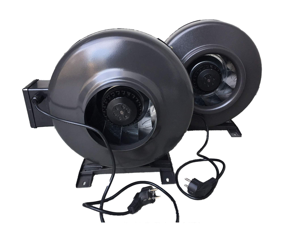 Schahba Rohrventilator mit Standfuss & Kabel - Metall-Lüfter für Abluftsysteme, 380m³/h Luftstrom, 7