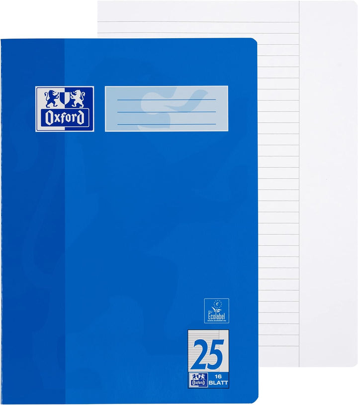 Oxford Schulheft A4, 32 Blatt, Lineatur 26, kariert mit Rand, 10 Stück & Schulheft A4, 16 Blatt, Lin