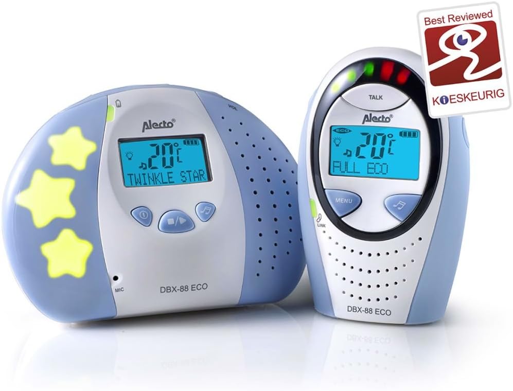 Alecto DBX-88 Eco DECT Digitales Babyphone hohe Reichweite bis zu 300 m. (100% störungsfrei), Gegens