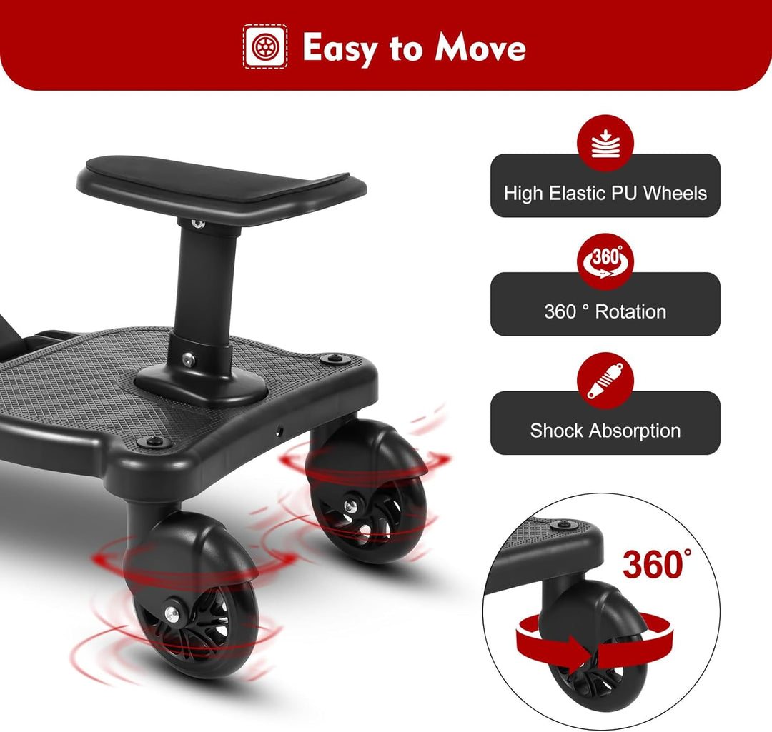 Buggy Board Universal Trittbrett für Kinderwagen, mitfahrbrett mit abnehmbarem Sitz bis 25kg, kompat