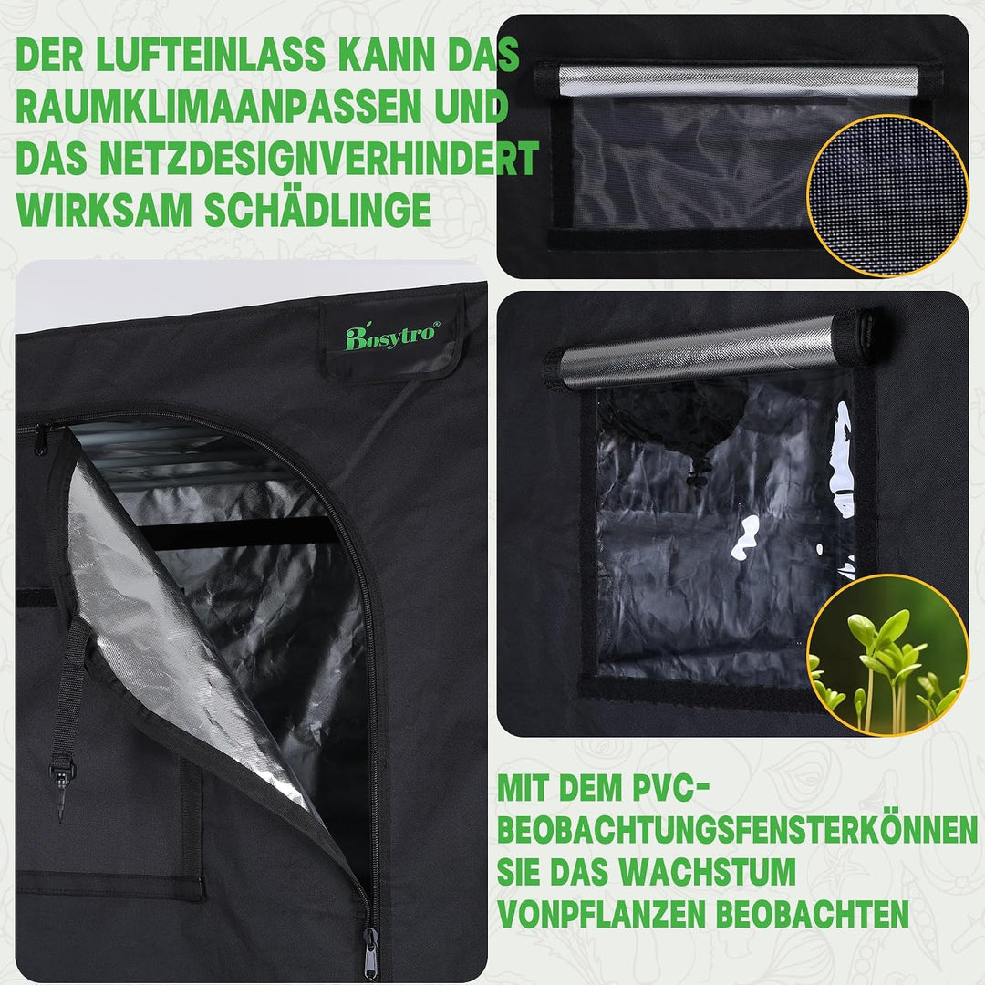 Grow Zelt, Grow Tent 100x100x200CM, Growschrank für Hydrokulturen, Abnehmbaren Boden Tablett, Hochre