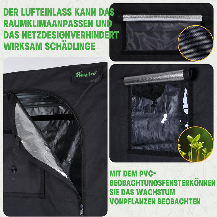 Grow Zelt, Grow Tent 100x100x200CM, Growschrank für Hydrokulturen, Abnehmbaren Boden Tablett, Hochre