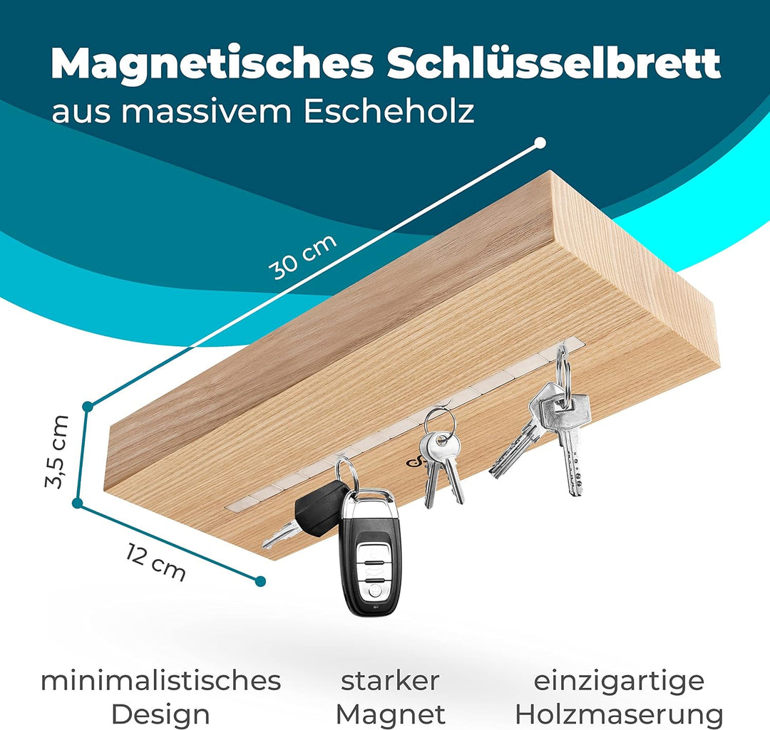 GGC Schlüsselbrett mit Ablage (Schlüsselhalter Magnetisch) I Wandregal für Flur I Moderne Deko aus E