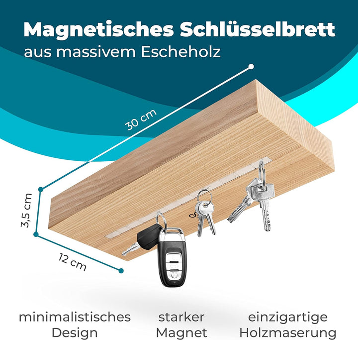 GGC Schlüsselbrett mit Ablage (Schlüsselhalter Magnetisch) I Wandregal für Flur I Moderne Deko aus E