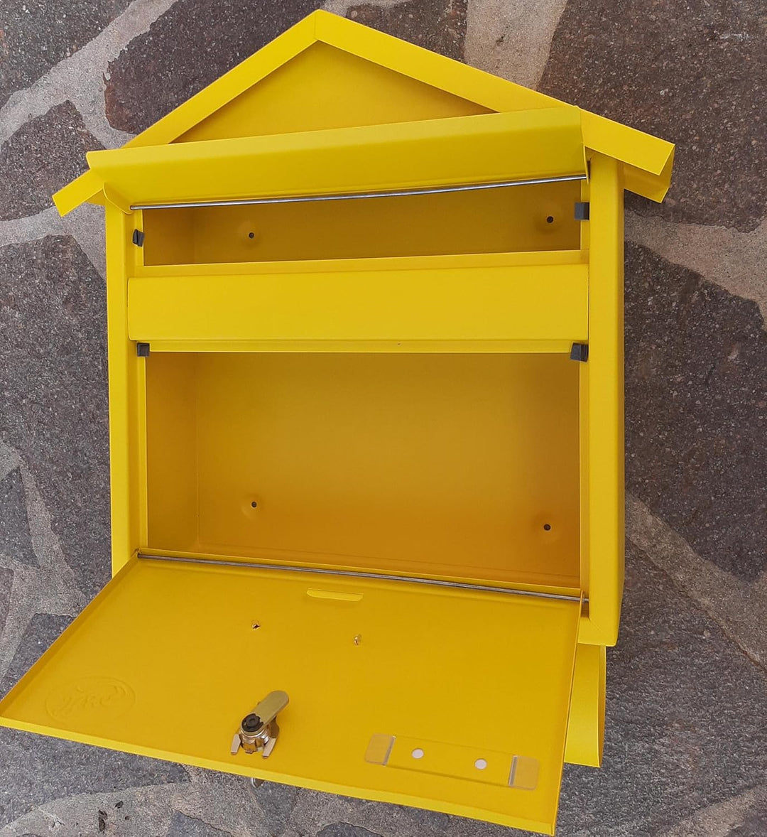 Grosser Briefkasten/Postkasten XXL Gelb Matt mit Zeitungsrolle Zeitungsfach Spitzdach Zeitungsrohr B