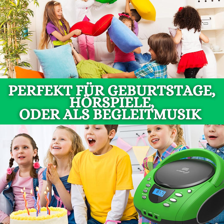 Tragbare Boombox | CD/CD-R | USB | FM Radio Player | AUX-Eingang | Kopfhöreranschluss | Kinderradio