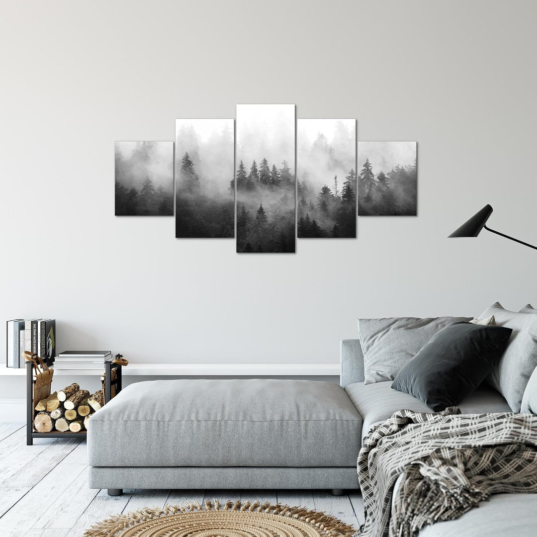 Runa Art Bild Wohnzimmer Schlafzimmer Wald Natur 5 Teilig Landschaft Schwarz Weiss Wandbilder auf Vl