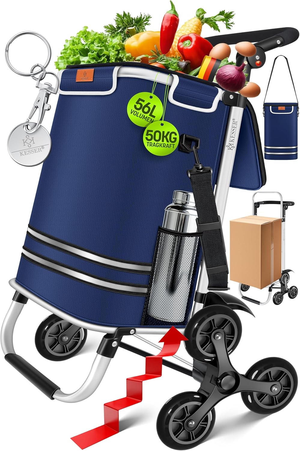 KESSER® Einkaufstrolley Treppensteiger mit Kühlfach klappbar mit 56L Kapazität und belastbar bis 50k