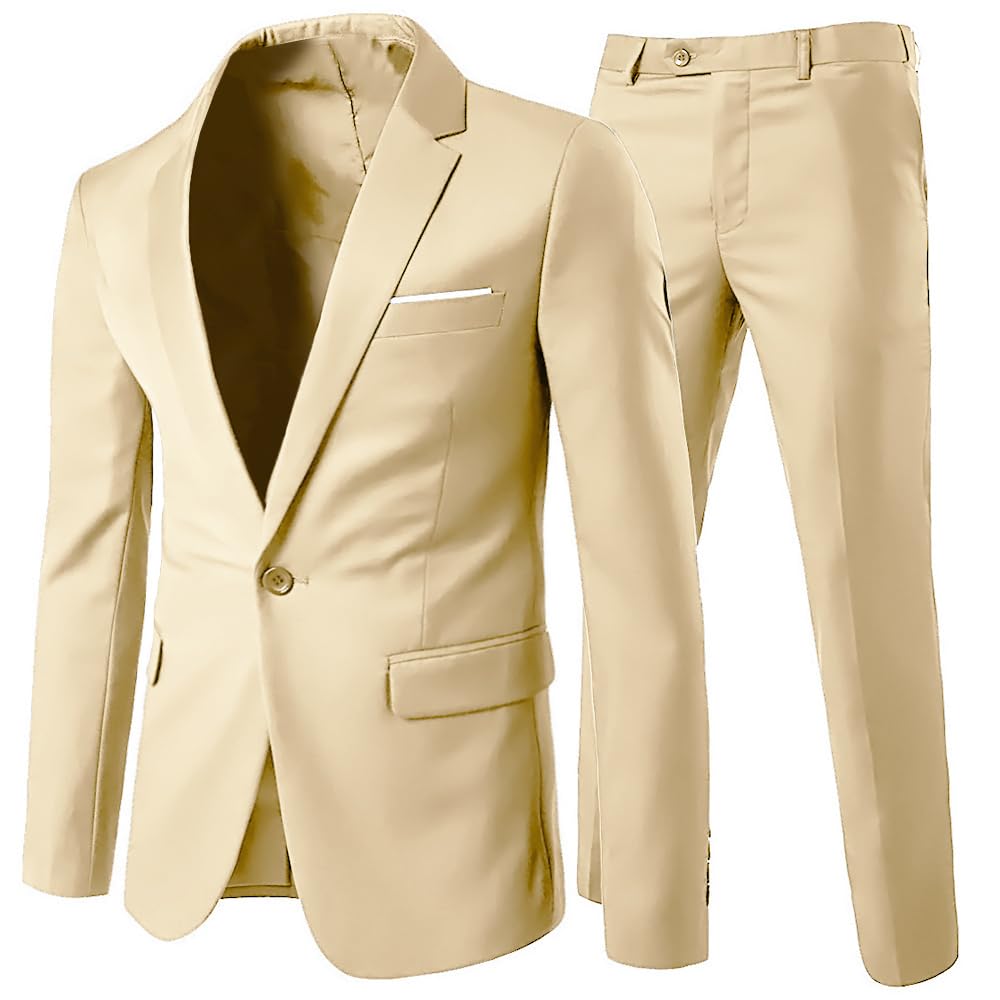Allthemen Herrenanzug 2 Teilig Slim Fit Anzüge Business Hochzeitanzug für Männer S Beige1, S Beige1