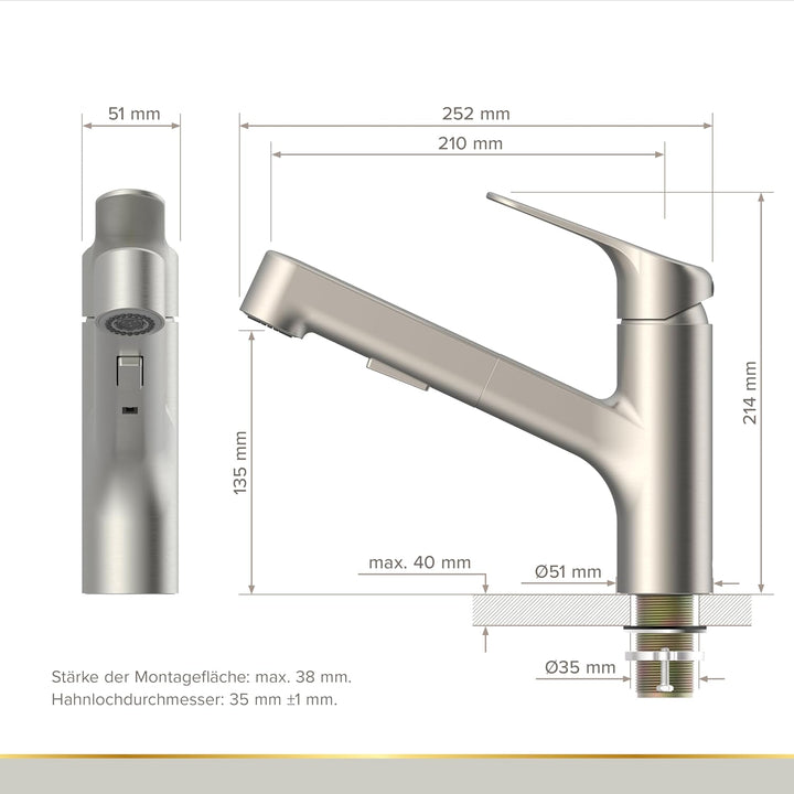 Lenz KOA Küchenarmatur mit Handbrause Edelstahl-Optik 46040811