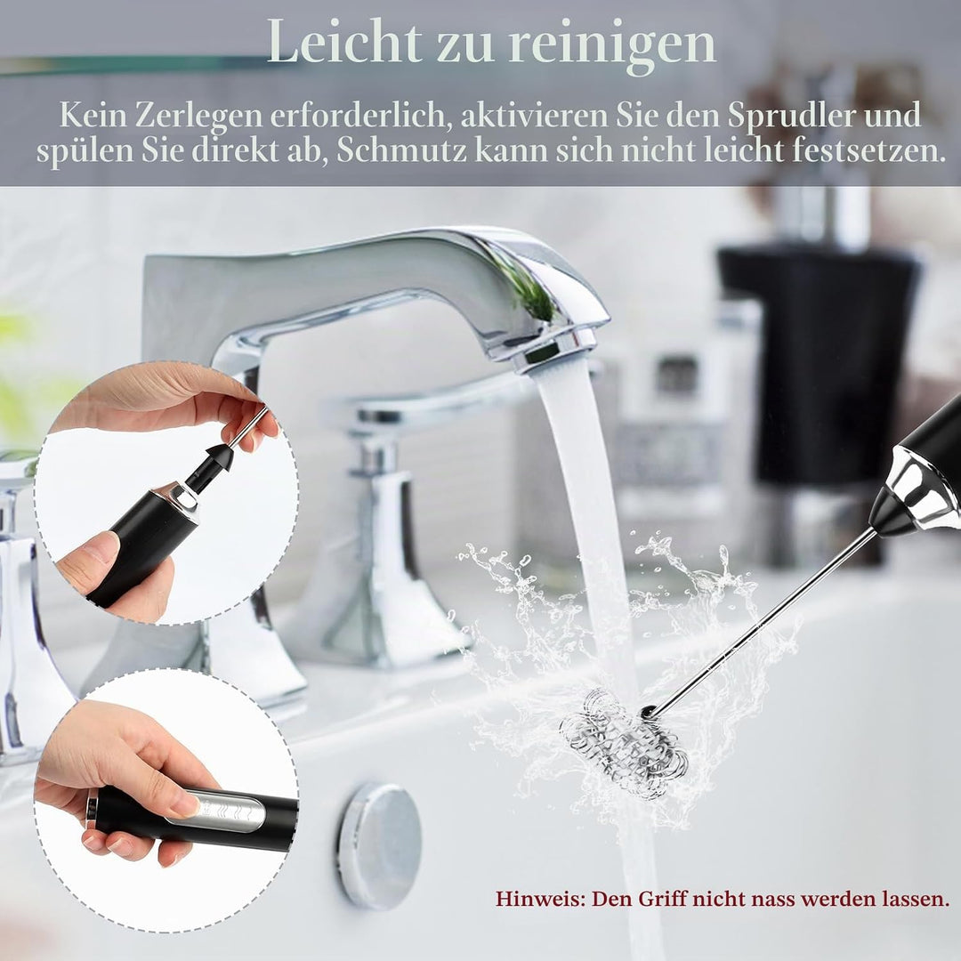 Milchaufschäumer Elektrisch Edelstahl Melektrischer Schneebesen USB Wiederaufladbar Milchschäumer G