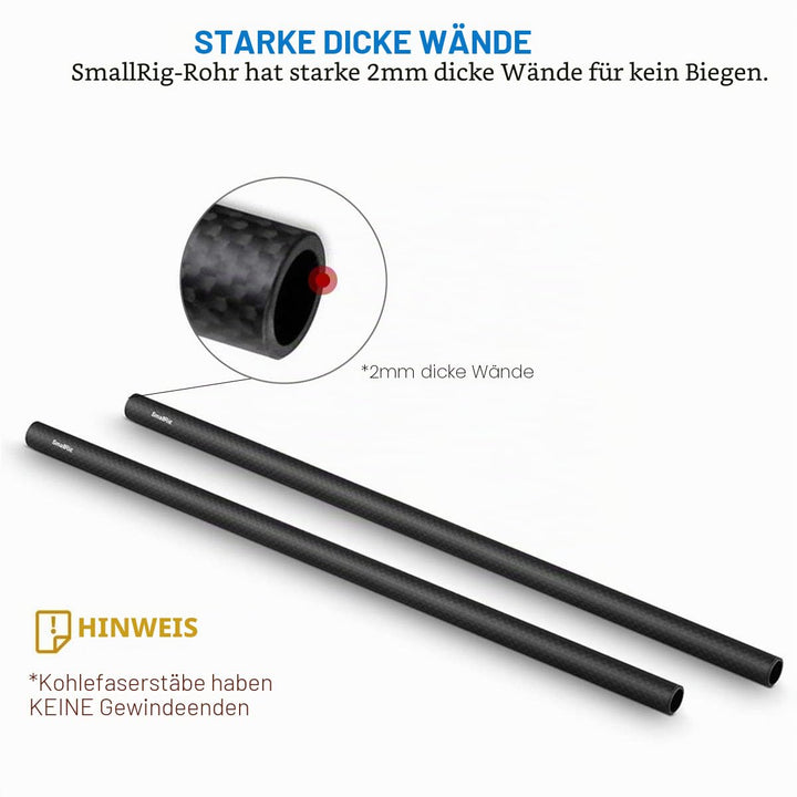SMALLRIG DSLR Rigs 15mm Carbon Fiber Stangen - 30cm / 12inch (2 Stück) - 851 12 inch/ 30cm, 12 inch/